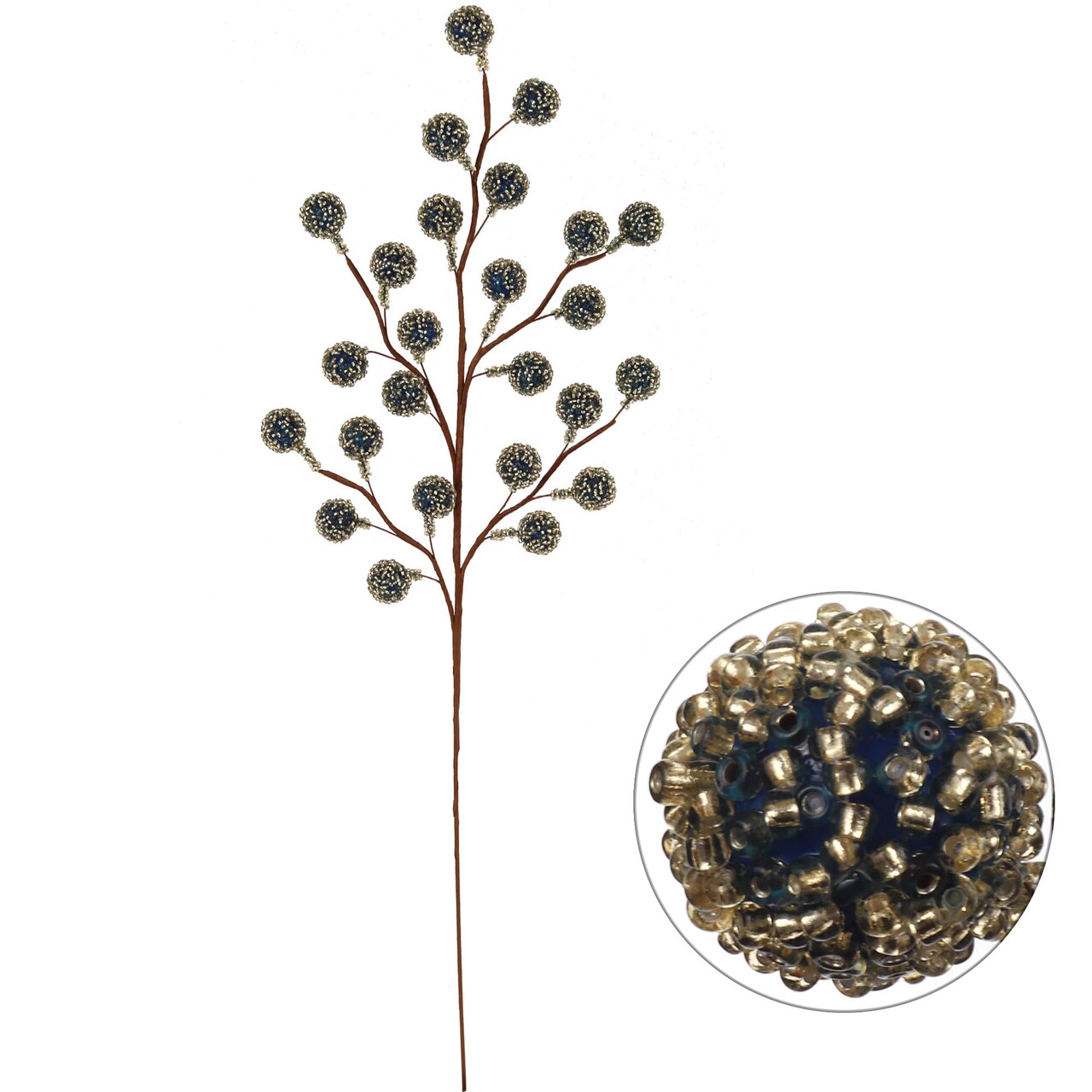 17-Inch Navy Blue Beaded Berry Spray - Set of 12, 25 Realistic Berries, Ideal for Christmas Wreaths & Holiday Decor - Festive Seasonal Accents, Floral Home by Artificial Flowers